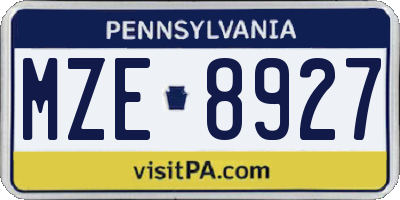 PA license plate MZE8927
