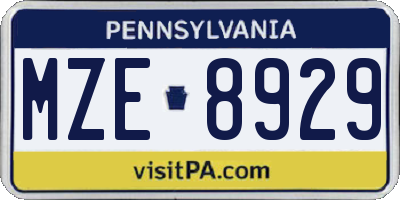 PA license plate MZE8929