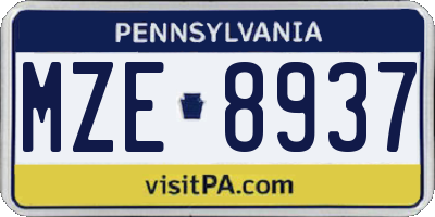 PA license plate MZE8937