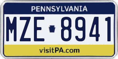 PA license plate MZE8941