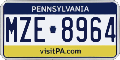 PA license plate MZE8964