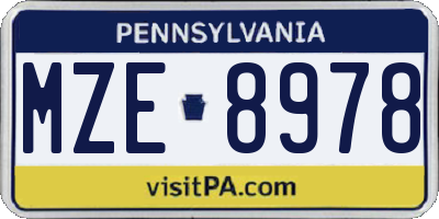 PA license plate MZE8978