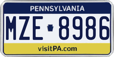 PA license plate MZE8986