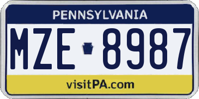 PA license plate MZE8987