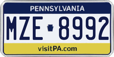PA license plate MZE8992