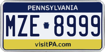 PA license plate MZE8999