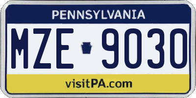 PA license plate MZE9030