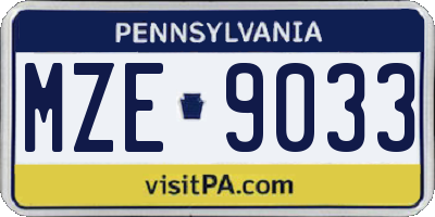 PA license plate MZE9033