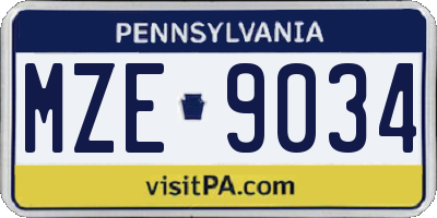 PA license plate MZE9034