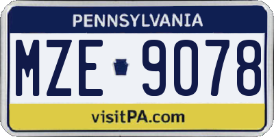 PA license plate MZE9078