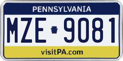 PA license plate MZE9081