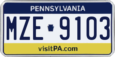 PA license plate MZE9103
