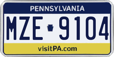 PA license plate MZE9104
