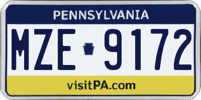 PA license plate MZE9172