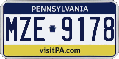 PA license plate MZE9178