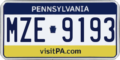 PA license plate MZE9193