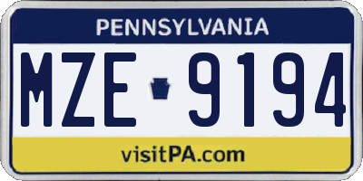 PA license plate MZE9194