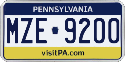 PA license plate MZE9200