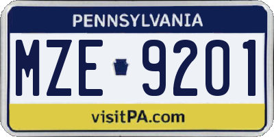 PA license plate MZE9201