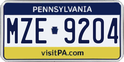 PA license plate MZE9204