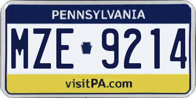 PA license plate MZE9214
