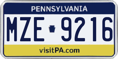 PA license plate MZE9216