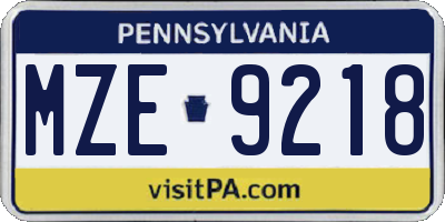 PA license plate MZE9218