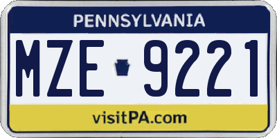 PA license plate MZE9221