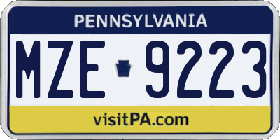 PA license plate MZE9223