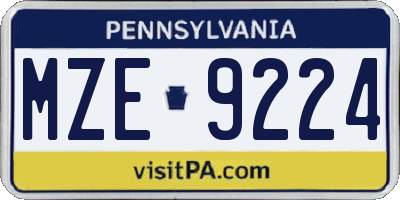 PA license plate MZE9224