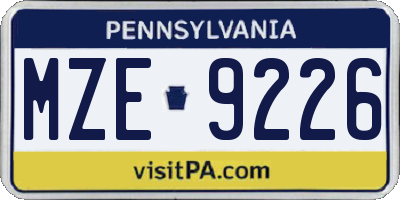 PA license plate MZE9226
