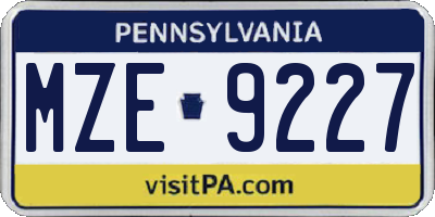 PA license plate MZE9227