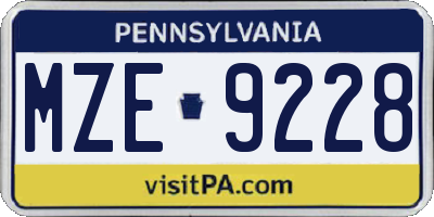 PA license plate MZE9228