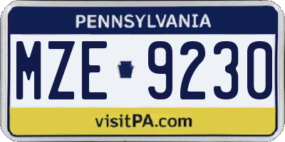 PA license plate MZE9230