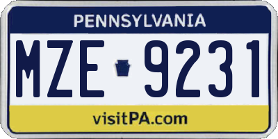 PA license plate MZE9231