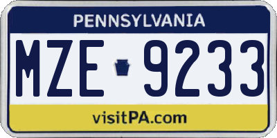 PA license plate MZE9233