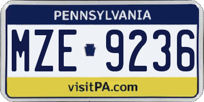 PA license plate MZE9236