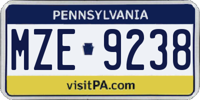 PA license plate MZE9238