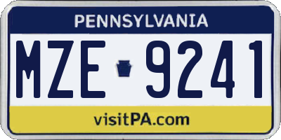 PA license plate MZE9241