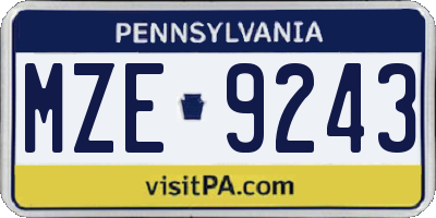 PA license plate MZE9243