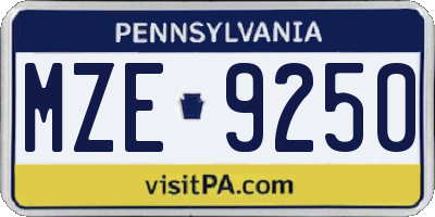 PA license plate MZE9250