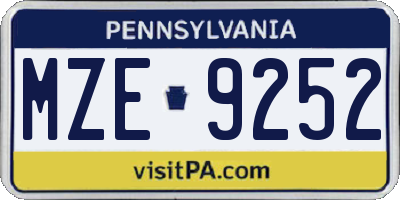 PA license plate MZE9252
