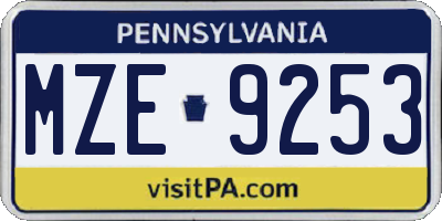 PA license plate MZE9253