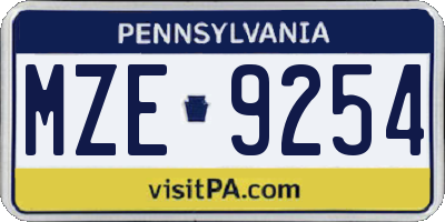 PA license plate MZE9254
