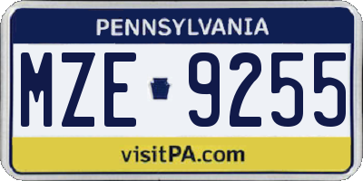 PA license plate MZE9255