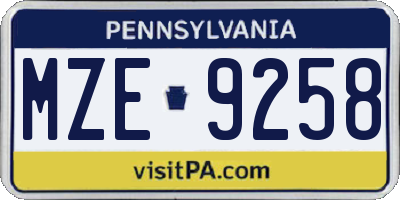 PA license plate MZE9258