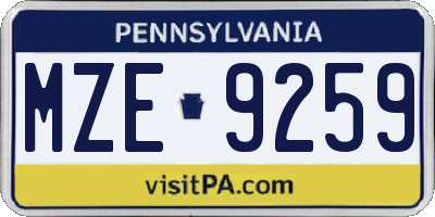PA license plate MZE9259
