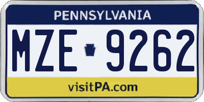 PA license plate MZE9262