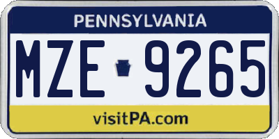 PA license plate MZE9265