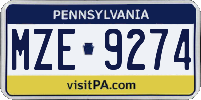 PA license plate MZE9274